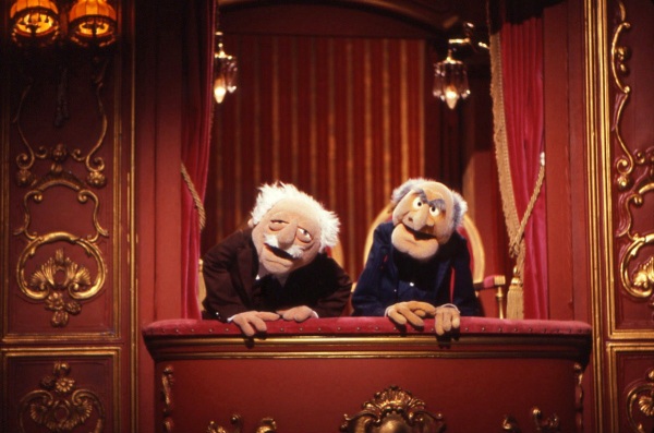Waldorf (L) and Statler (R) heckling the crowd. 